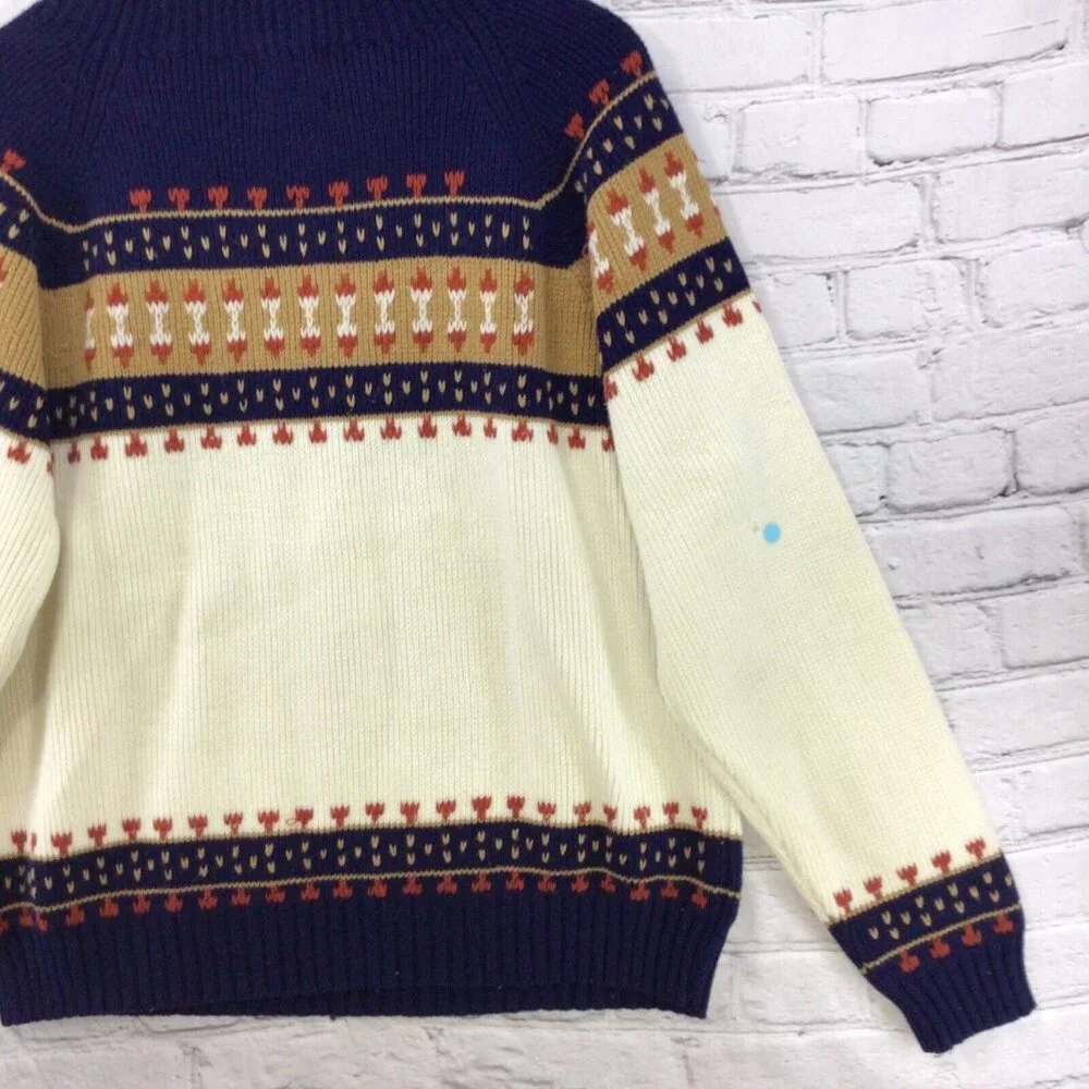 JC Penney Vintage Sweater 70's Nordic Knit Mens Sz‎ L Large Flaw Small Hole